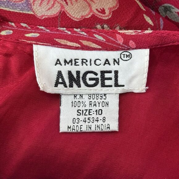 American Ange Dress Womens 10 Red Pink Paisley Asymmetric Midi‎ 90s Y2K Vintage - Picture 7 of 9